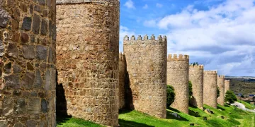 Medieval wall and towers surrounding Avila, Spain